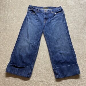 David Kahn Jeans Womens 10 Blue Wide Leg Cuffed Denim Mid Rise Made USA‎ Pockets